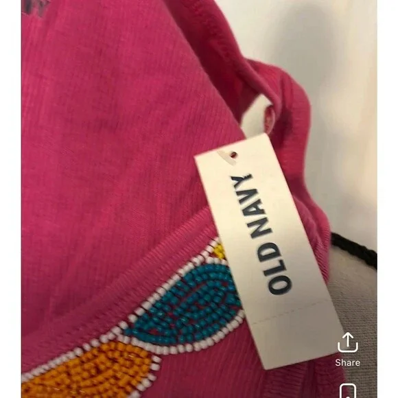 NWT small pink tank top old navy beaded 1549 - Picture 2 of 4